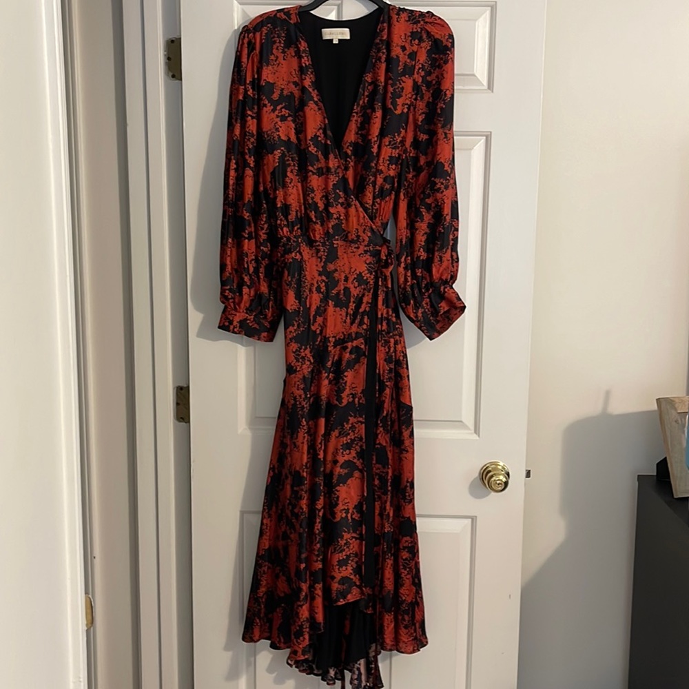 Anthropologie red and black midi wrap dress!